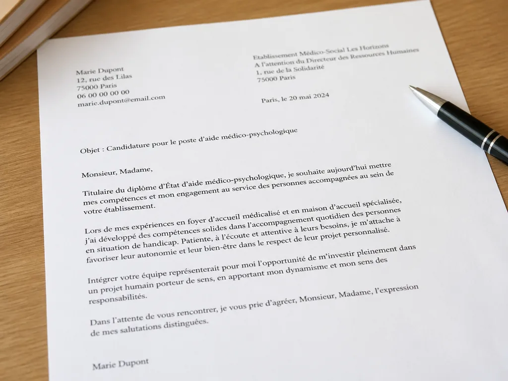 Exemple de lettre de motivation pour un poste d’aide médico-psychologique