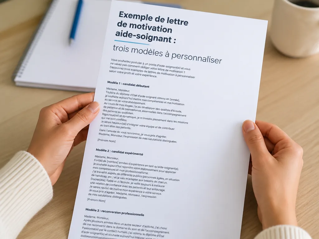 Exemple de lettre de motivation aide-soignant : trois modèles à personnaliser