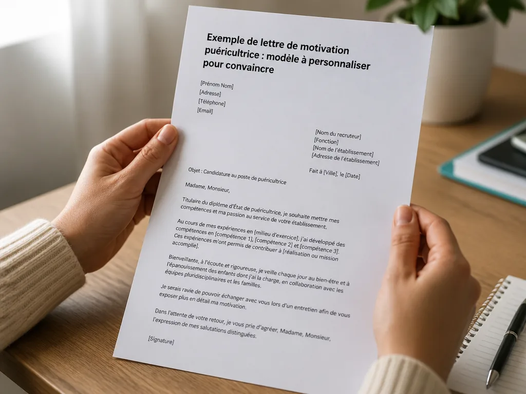 Exemple de lettre de motivation puéricultrice : modèle à personnaliser pour convaincre